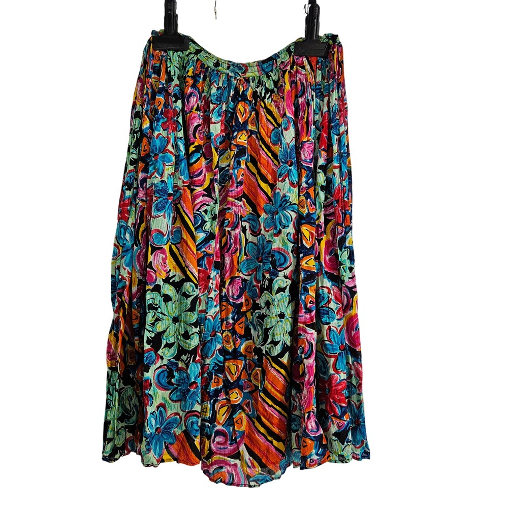 Boho Floral Maxi Skirt Cotton Elastic Waist XXL Artsy Summer Festival Maximalist